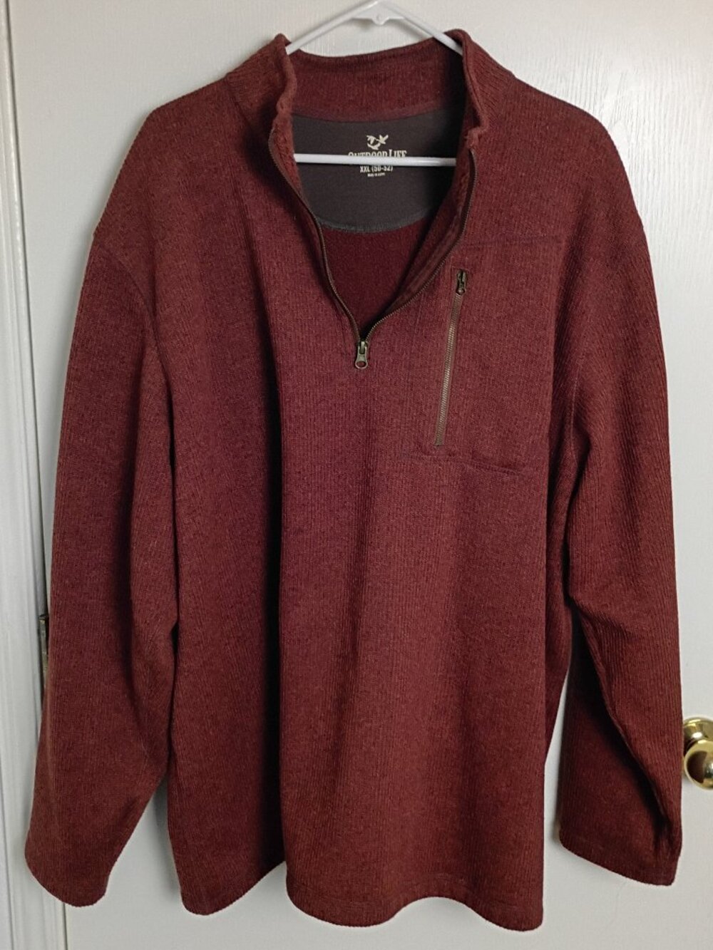Outdoor Life Mens XXL Quarter Zip Fleece Pullover Sweater Burnt Orange